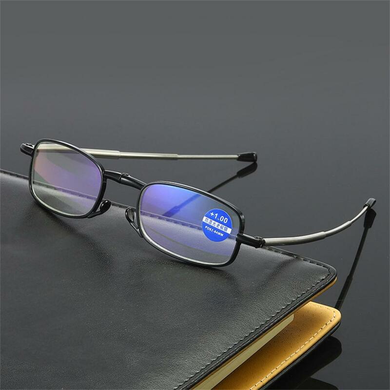 Portable Reading Glasses Men Women Folding Business Presbyopia Glasses Eyewear Metal Frame Spectacles With Case 1.0-4.0