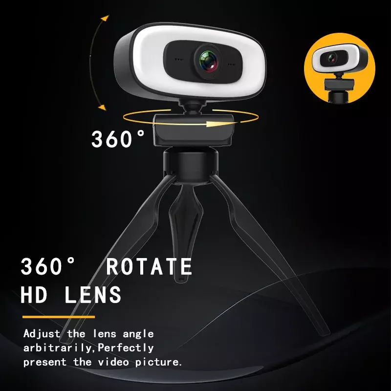 Webcam Full HD com Microfone, 4K, 1080P, Mini Câmera, 2K, 15-30FPS, USB, Web Cam para Youtube, PC, Laptop, Vídeo, Tiro