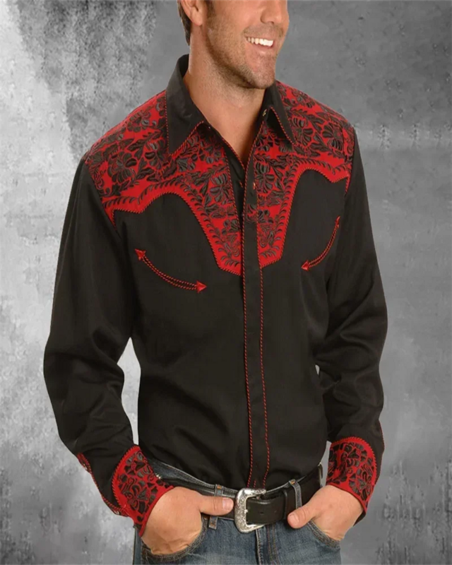 Camisa masculina casual de lapela de botão manga comprida, jeans ocidental, tamanho extragrande, alta qualidade, novo, 2024