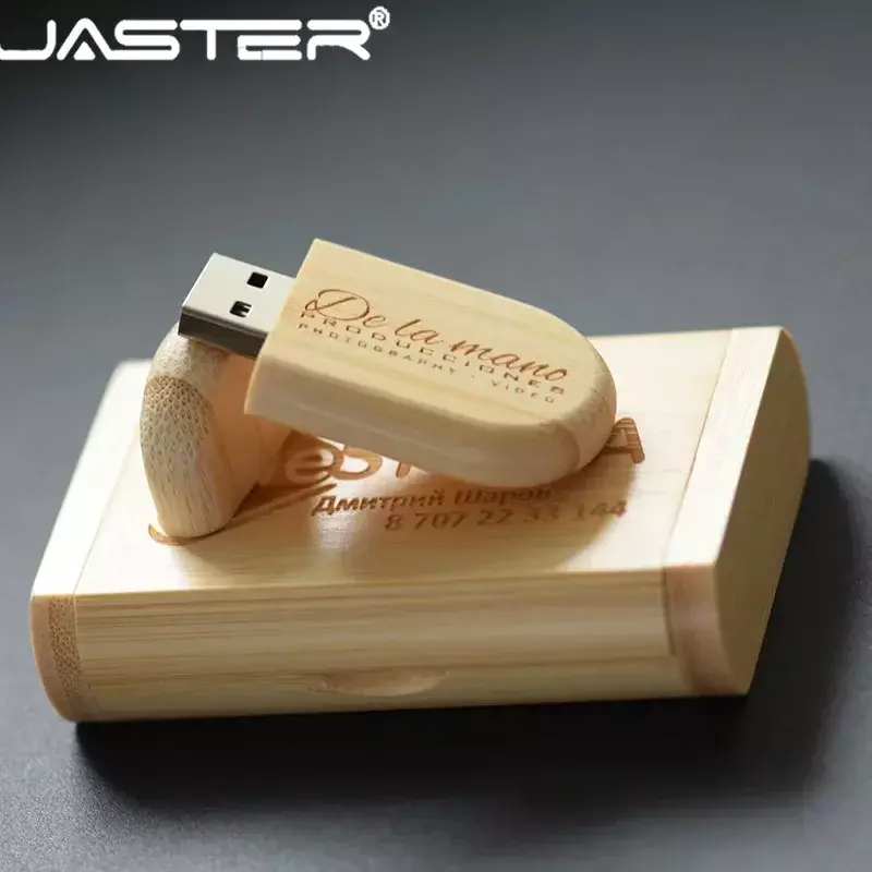 جاستر شعار مخصص مجاني خشبي USB + صندوق محرك فلاش USB بندريف 4gb 8gb 16gb 32gb 64gb ذاكرة عصا التصوير هدية حملة القلم
