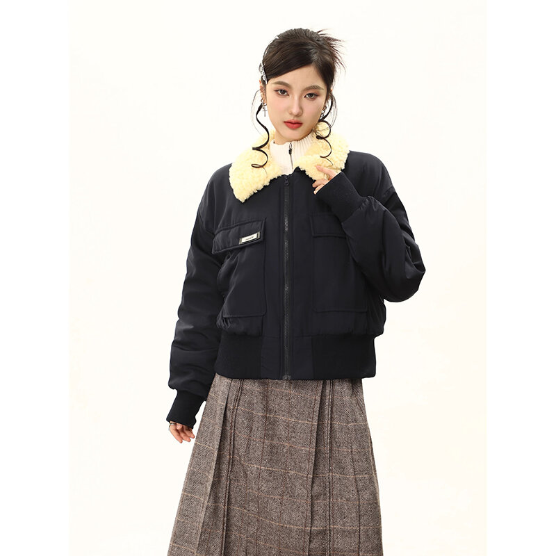 여성용 코튼 패딩 재킷, 레트로 루즈 라펠, 한국 짧은 코튼 코트, 여성 상의, 가을, 겨울, 2023 신상