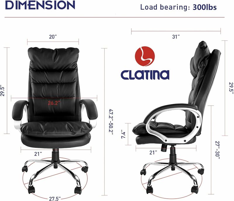 Leather Office Chair, High Back Computer Desk Chair with Armrests and Thickened Cushion, Adjustable Executive Swivel Tas