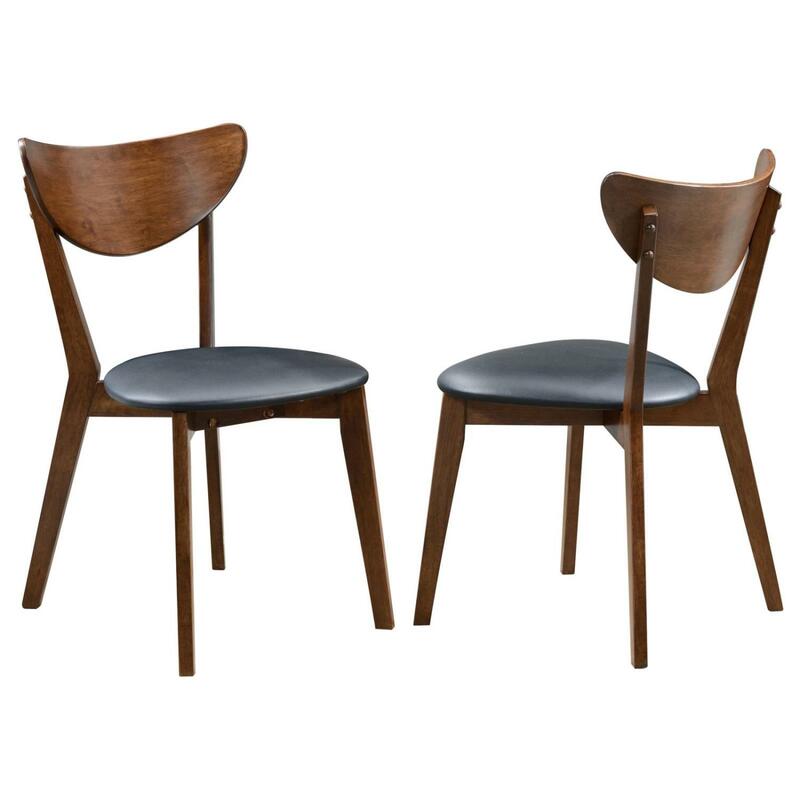 Set aus 2 eleganten Stühlen aus dunklem Nussbaum und schwarzer Rückenlehne, stilvollen Esszimmer möbeln mit zeitgemäßem Design und Turm
