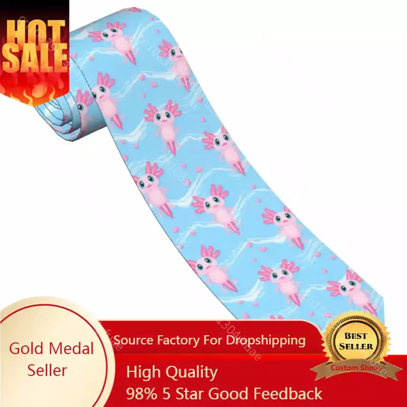 Мужской галстук Классический Тонкий милый Axolotl с маленькими сердцами галстуки Узкий воротник Тонкий Повседневный галстук аксессуары подарок
