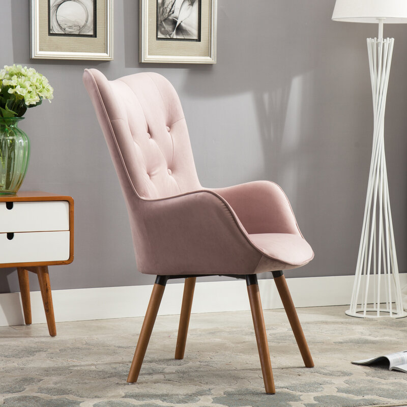 Silky and Stunning Mauve Contemporary Velvet Tufted Button Back Accent Chair by Doarnin with Plush Comfort
