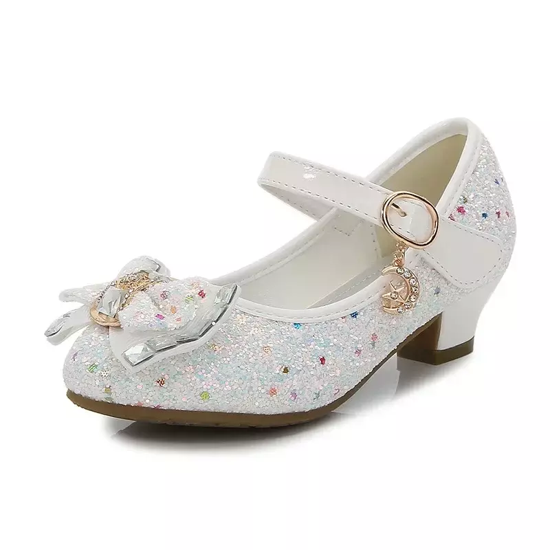 Zapatos de princesa con decoración de diamantes de imitación y lazo para niña, zapatos de baile cómodos, suela suave, boca baja, moda para niños, otoño