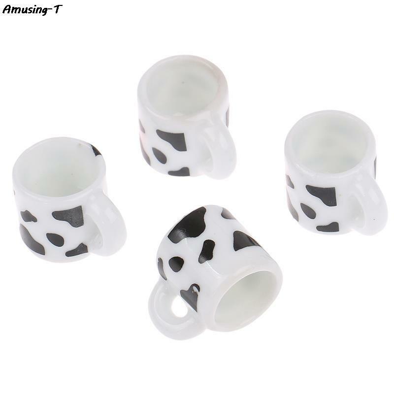 Dollhouse Miniature Simulation Cow Pattern Ceramic Mug Model DIY Accessories Ornament Toy