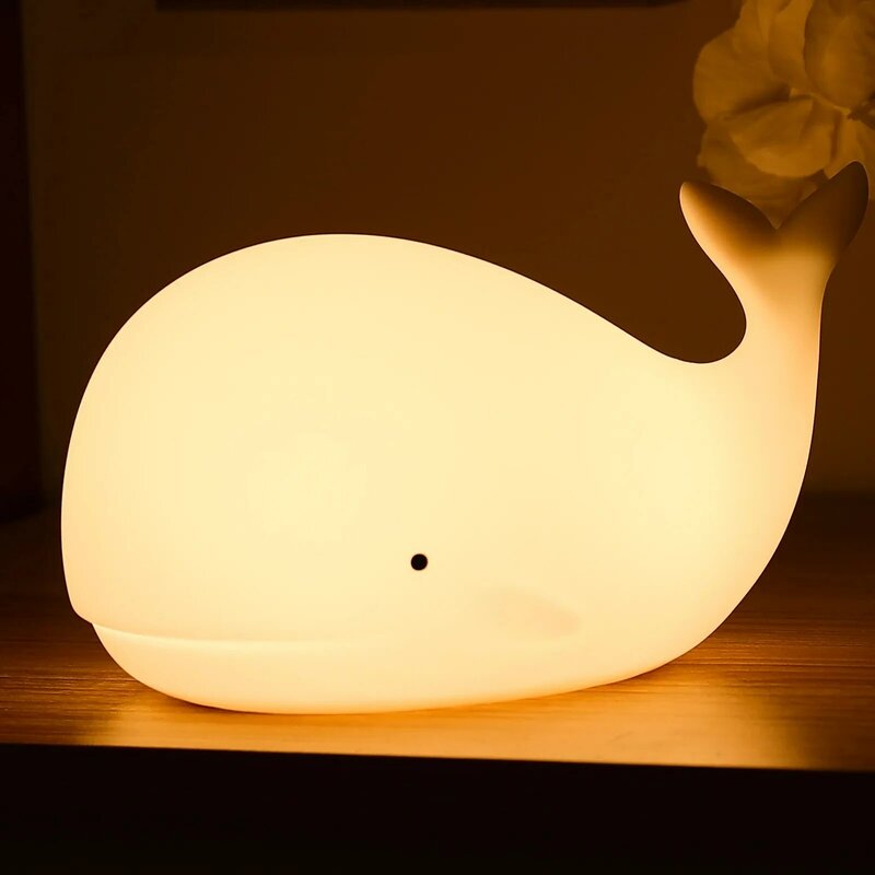 Cute Whale Animal Night Light 7 colori Silicone Usb ricaricabile luci notturne decorazioni per la stanza lampada da tavolo regali per bambini
