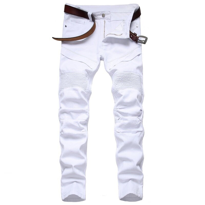 2022 Jeans da moto da uomo nuovi alla moda fori pieghettati pantaloni di Jeans decorativi uomo blu bianco rosso verde giallo pantaloni Casual