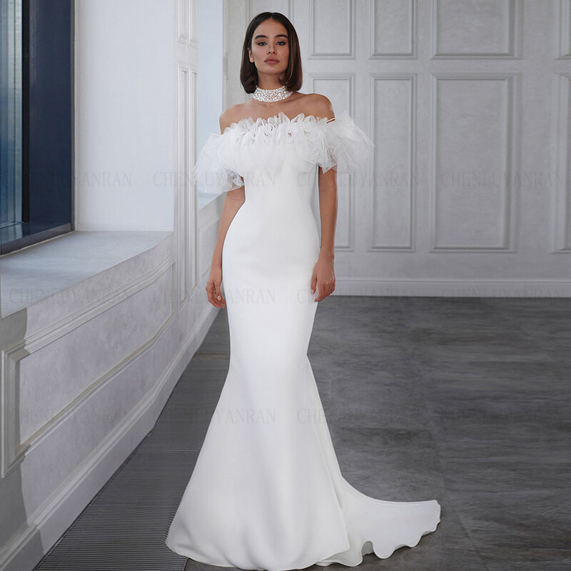 Женское длинное свадебное платье It's yiiya, белое атласное платье с открытыми плечами на лето 2024