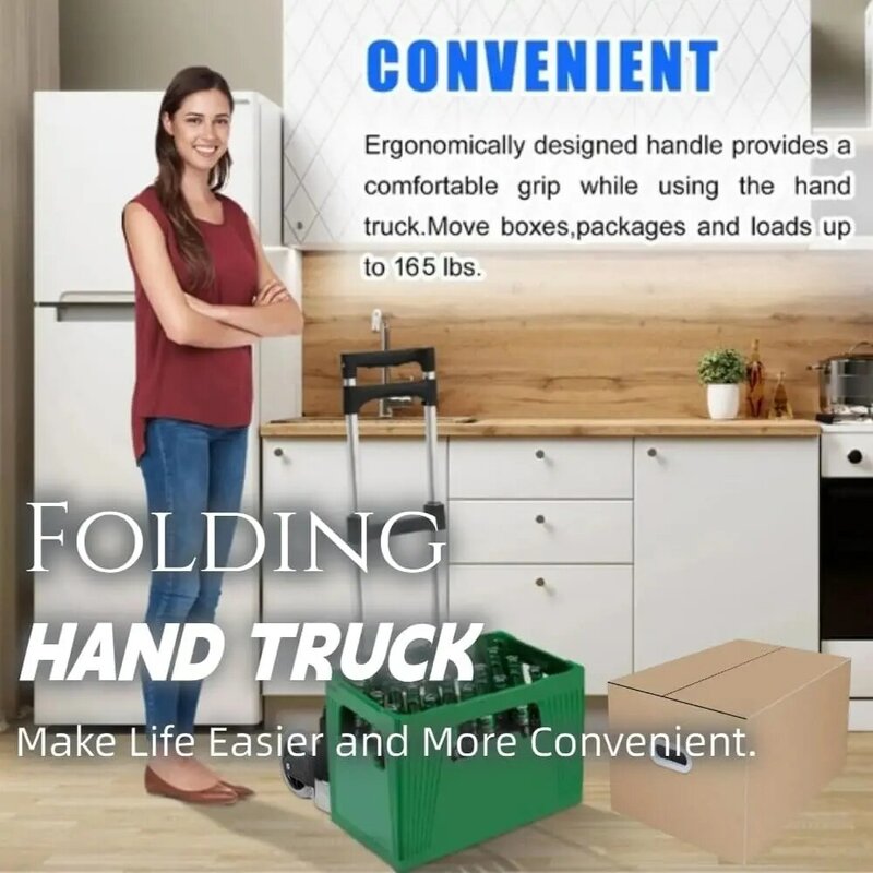Folding Hand Truck, 165lbs Capacity Lightweight Portable Folding Dolly Multi-fuctional Foldable Hand Cart Heavy Duty Utility Car