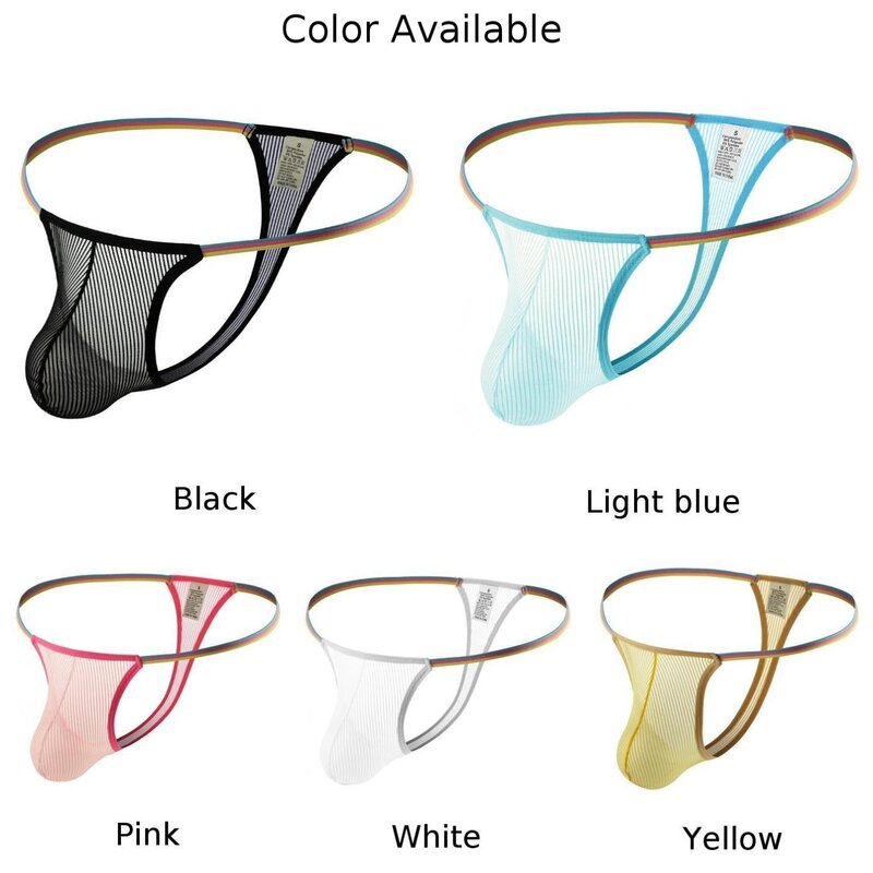 Sexy Men Sheer Mesh Transparent Thong Underwear Breathable U Convex Pouch T-Back Underpants Hollow Open Buttocks Panties