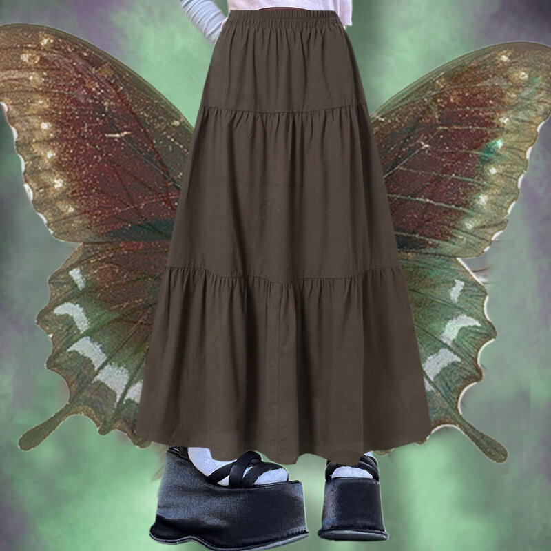 Винтажная плиссированная юбка Y2K в эстетике Fairycore, корейская мода, Харадзюку, гранж, длинная юбка с высокой талией, ретро, одежда из хлопка рами