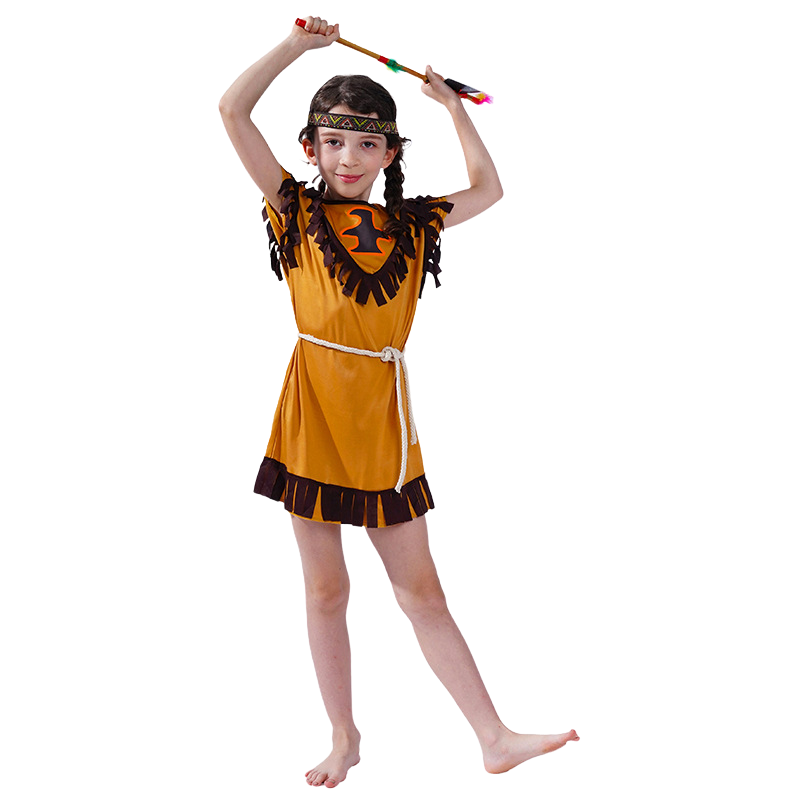 Nativo americano infantil Cosplay Fantasia, Festa, Conjunto de vestido engraçado, Marrom, Performance de Palco Roupas, Halloween Moda