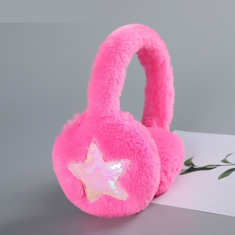 Soft Plush Earmuffs for Women Girl Winter Outdoor Keep Warmer  Ear Protection Fashion Cute Sequin Five Pointed Star Ear Cover