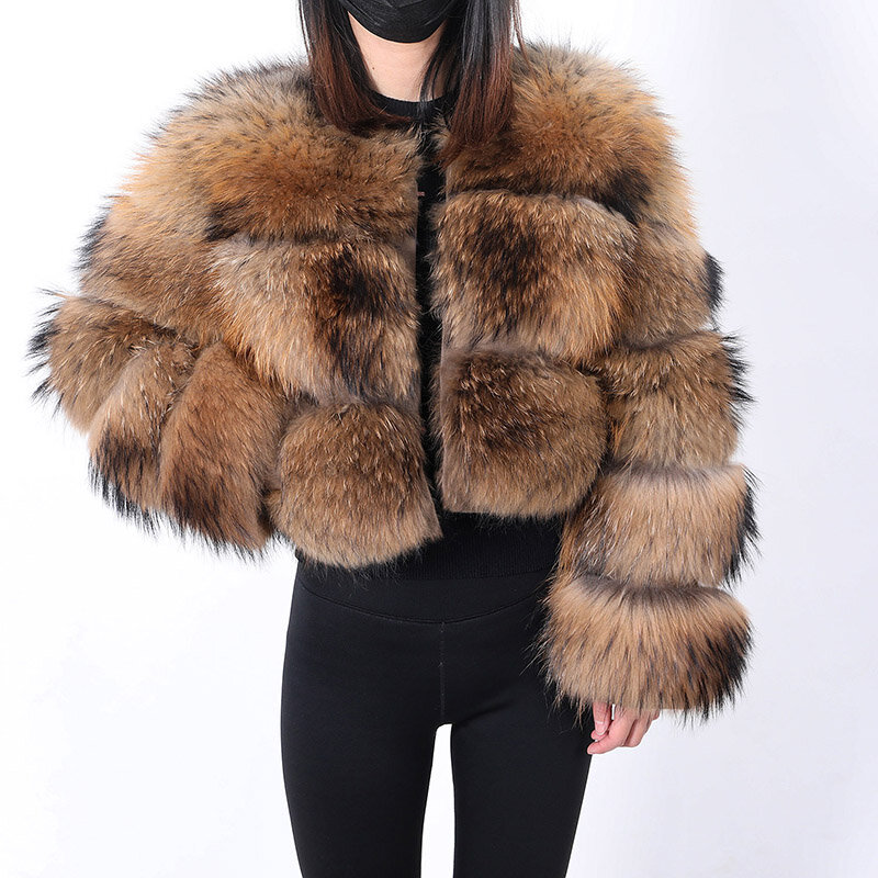 Maomaokong-abrigo de piel de mapache 2024 Natural para mujer, chaquetas de piel de lujo con capucha, chaleco cálido para invierno