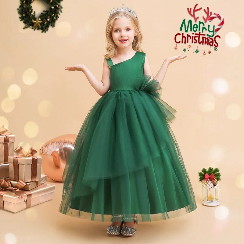 New off-the-shelf festive dress with skew shoulder sling mesh shag skirt