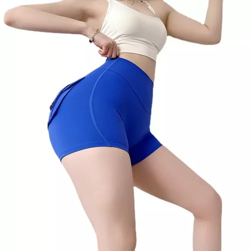 Vrouw Sexy Sport Mini Short Crotchless Mode Atletische Broek Outdoor Sex Snelle Droge Elastische Pocket Booty Lift Strakke Run Kostuum