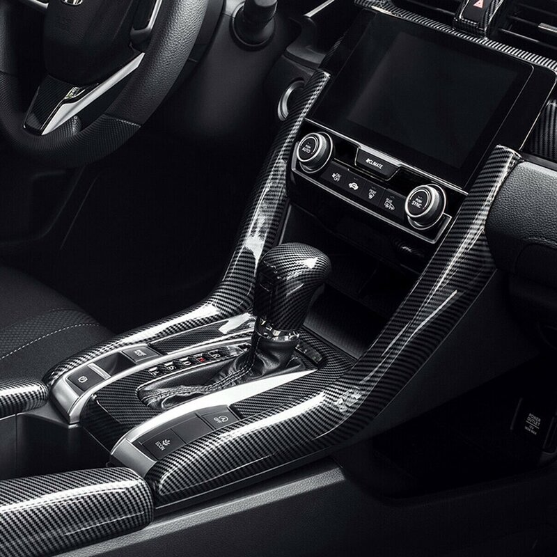 Cubierta de Panel de Cambio de consola central para Honda Civic, estilo de fibra de carbono, 4 piezas, embellecedor