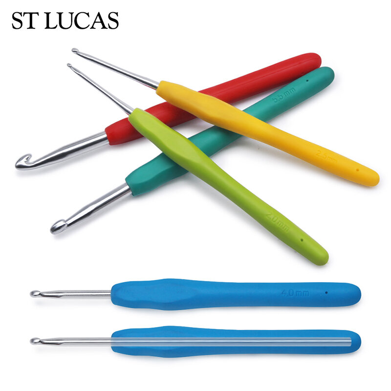 New Crochet Hook 2.5-6.0mm Aluminum Crochet Needles With Colorful Soft Rubber Grip Cushioned Handles Knitting Needles