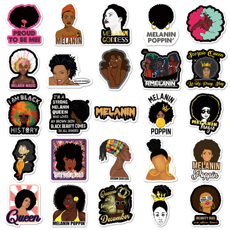 Black Girl Série Inspirational Adesivos, Graffiti Adesivos, Adequado para Laptop, Capacetes, Decoração Desktop, Brinquedos DIY, 50Pcs