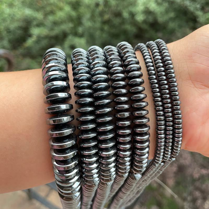 Hitam Rondelle diiris Hematite batu alam manik-manik Spacer Strand 15 inci untuk DIY kalung gelang pesona membuat perhiasan