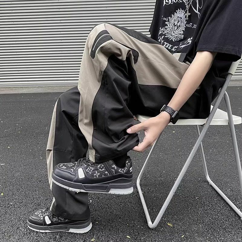 Classic Street Casual Pants Men's Trendy Zippered Workwear Pants Trend Loose Fashion All-match Color Matching Male Pants
