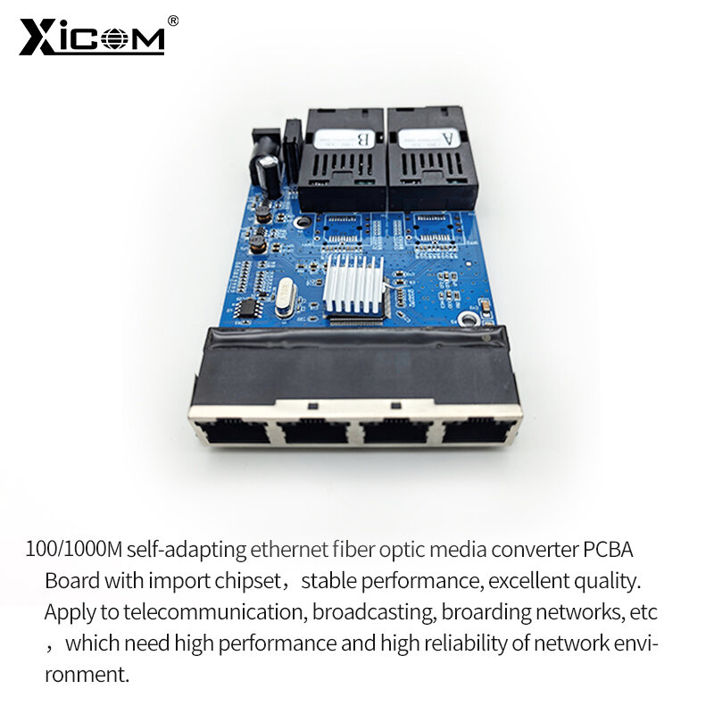 Interruptor de fibra Gigabit de 2/4 piezas, placa PCBA SC 2F4E, convertidor óptico de fibra monomodo, interruptor Ethernet de 10/1,25/100 M