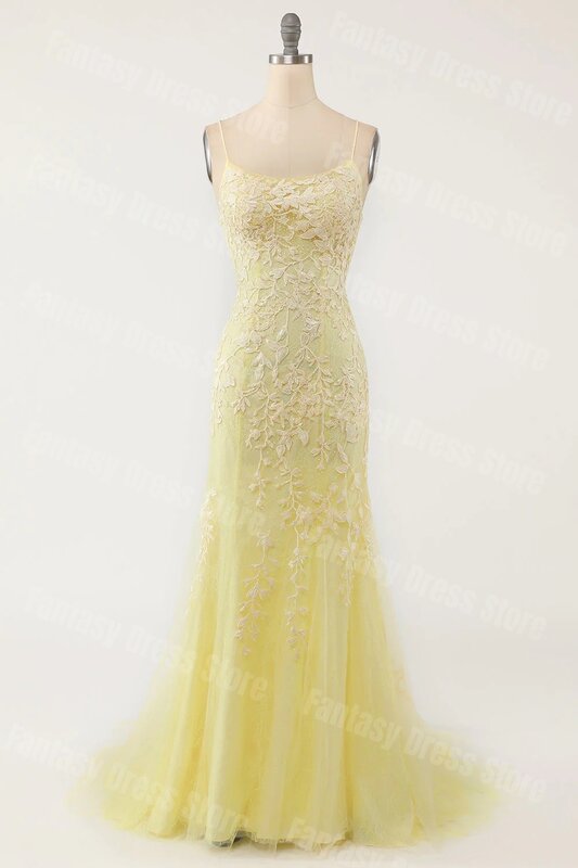 Elegante vestido de noche con Apliques de encaje de sirena champán para mujer, vestido de fiesta Formal árabe de Dubái con tirantes finos y espalda abierta, 2023