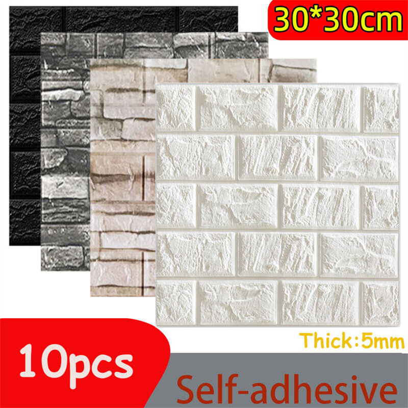 10pc 5MM Self Adhesive Wallpaper 3D Foam Wall Panel Living Room Waterproof Moistureproof Bedroom Children's Room Home Decor Wall