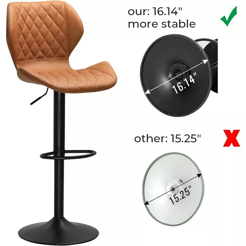 Барная модель из 4 коричневых кожаных барных стульев, барные стулья с регулируемой высотой для кухонного островка, шарнирные барные стулья для завтрака