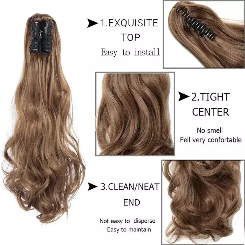 Syntetyczne długie włosy typu Body Wave opaska z klipsem do kucyka 18-calowe kręcone włosy sztuczne kucyk puszyste włosy mogą być plecione