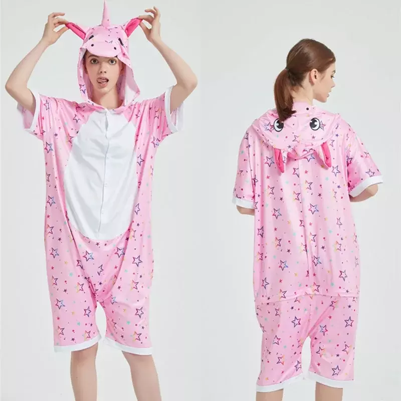 ユニセックス漫画動物キグルミーンジー、半袖パジャマ、かわいいパジャマ、女の子のパーティースーツ、夏