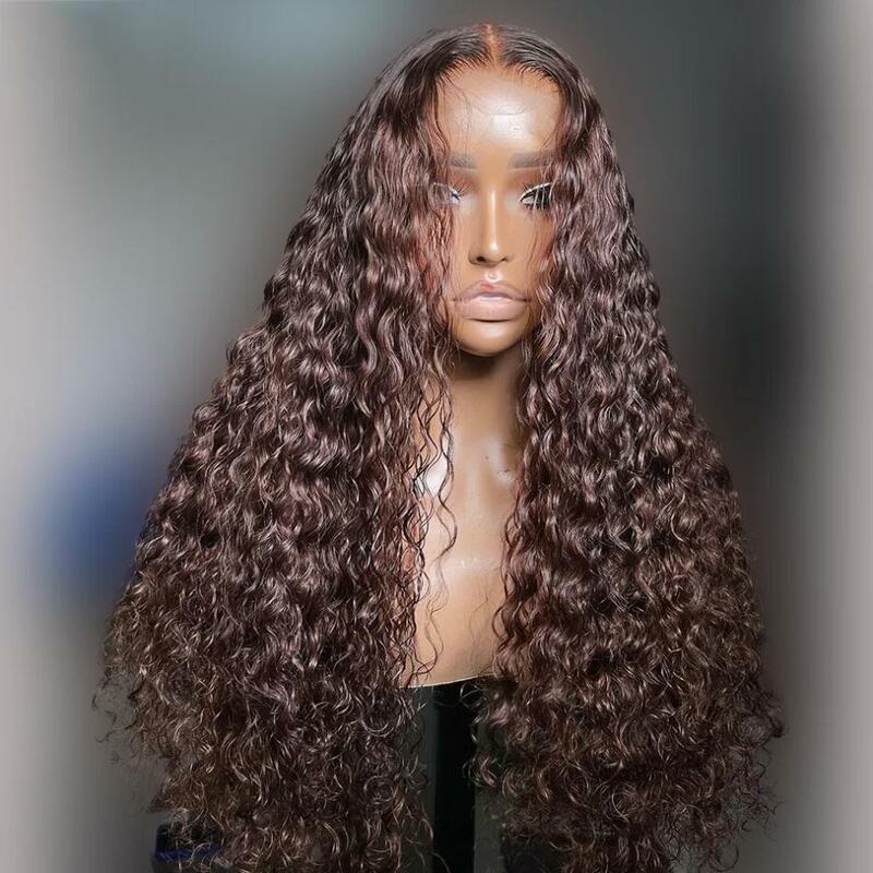 Coklat Wig depan renda panjang keriting panjang alami dengan ketebalan 180 "lembut untuk wanita hitam rambut palsu tanpa lem tahan panas