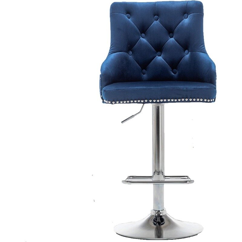Барный стул с высокой спинкой, регулируемый бархатный хромированный бархатный стул для кухни с мягкой обивкой, 33,5 дюйма, набор из 2 предметов