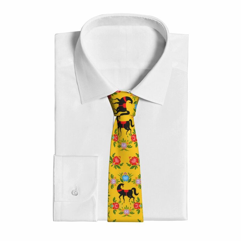 Klasyczny krawat dla mężczyzn jedwabne męskie krawaty na wesele biznes dla dorosłych krawat Casual Gorodets malowanie konia i kwiatowy krawat