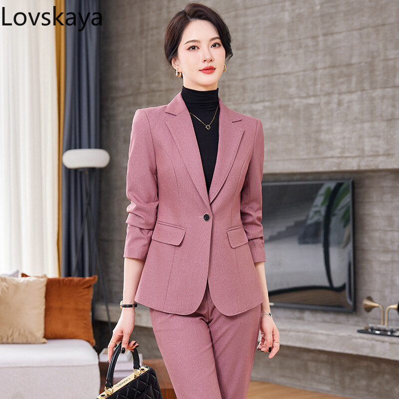 New autumn and winter petite slim fit temperament coffee colored suit jacket for women high-end professional suit set for women