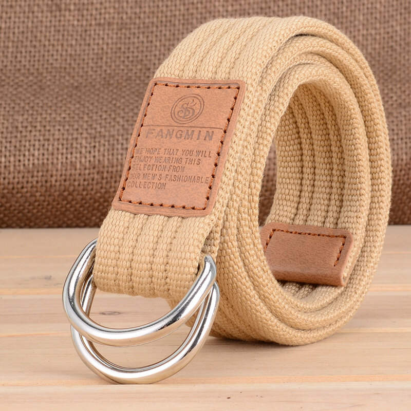 Solid Color Canvas Unisex Belt Alloy Double Ring Buckle Multicolor Woven Women's Belt Campus Youth Boy Girl Waistband Wholesale
