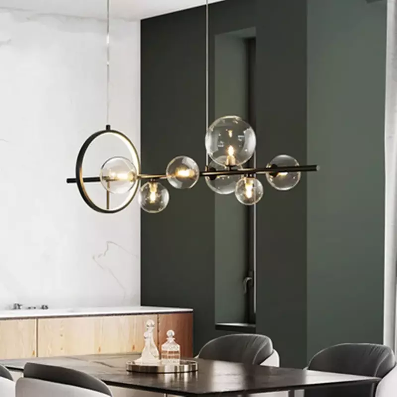 Современная креативная металлическая люстра, светильник с 7/10 прозрачными стеклянными пузырьками, длинный круглый светильник G9, домашний светильник для гостиной, кухни