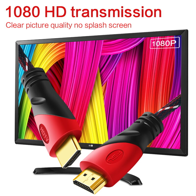 FSU – câble de connexion en maille plaqué or, compatible HDMI 1080P, câble numérique vidéo pour ordinateur et TV, 1m,3m,5m