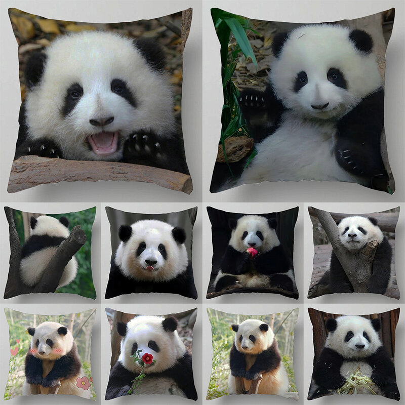 Cute Panda Print Pattern fodera per cuscino casa soggiorno divano decorazione cuscino quadrato in poliestere 45x45cm