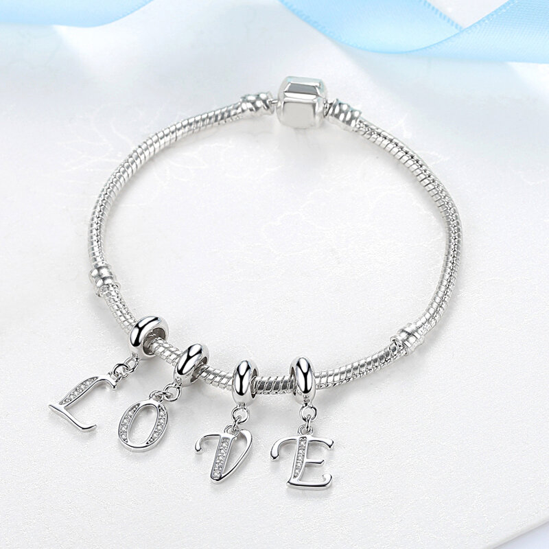 925 Sterling Silver Charms Original Letter Alphabet A-Z Pendant Beads Fit Pandora Bracelets Necklaces Diy Jewelry For Women
