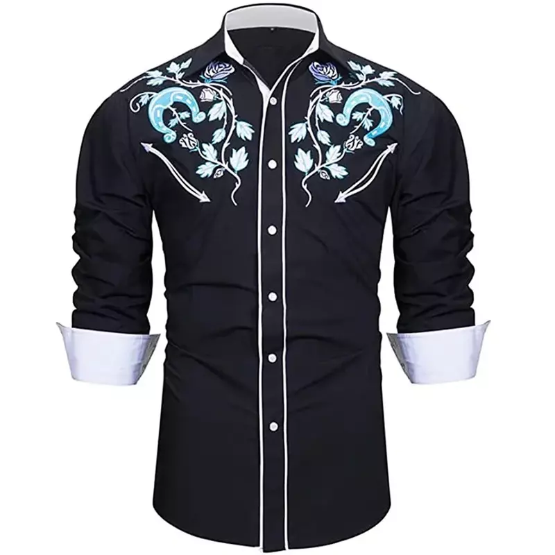 Western style printed shirt, flower pattern, street long sleeved button printed clothing, sports and fashion street clothing