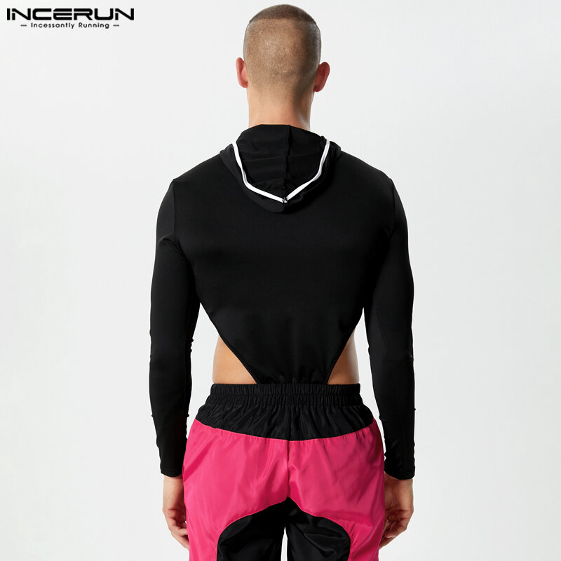 INCERUN-body Sexy con capucha para hombre, peleles de diseño desarmado, a la moda, triangulares, de manga larga, S-3XL 2023