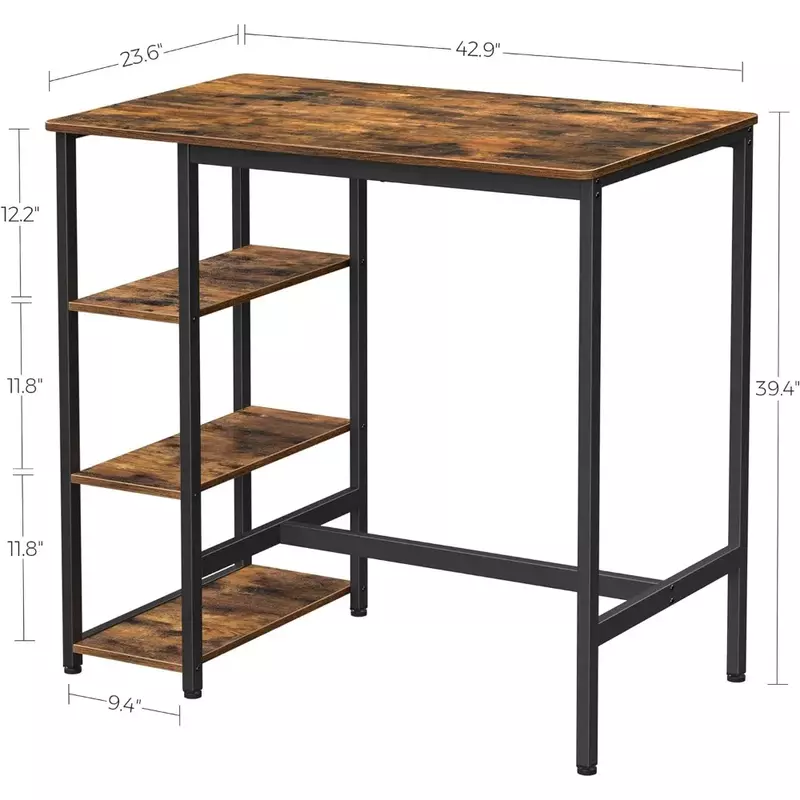 Mesa de Bar con marco de metal resistente, diseño industrial, 23,6x42,9x39,4 pulgadas, color marrón rústico, fácil de montar
