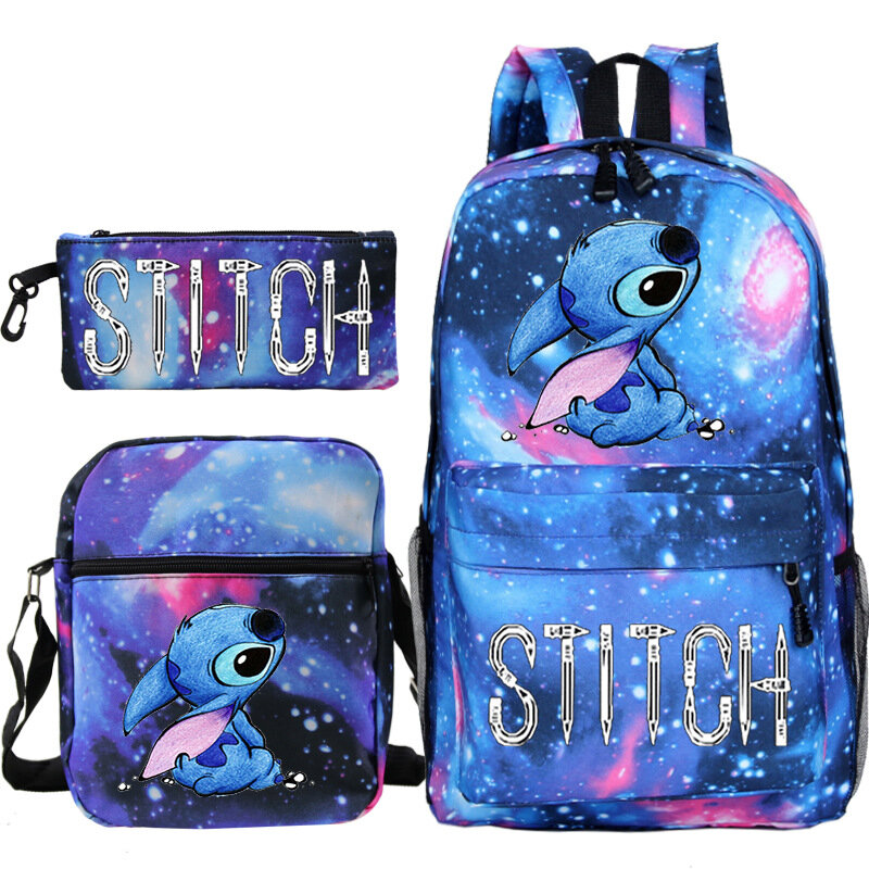 Disney Cartoon Stitch Schoolbag para crianças, Kids Backpack, Kindergarten Pencil Case, Shoulder Bag, presente para meninos e meninas, impressão, 3pcs por conjunto