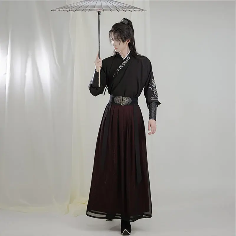 S-3XL Embroidery Chinese Hanfu Man Traditional Han Dynasty Swordsman Cosplay Costume Theme Party Ancient Hanfu  Oriental Robe