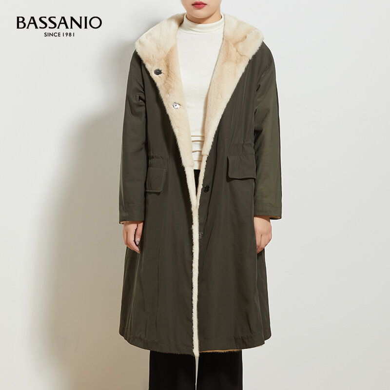 女性用の新しいロングコート,暖かい冬の毛皮のコート,リバーシブルフード付きアウター