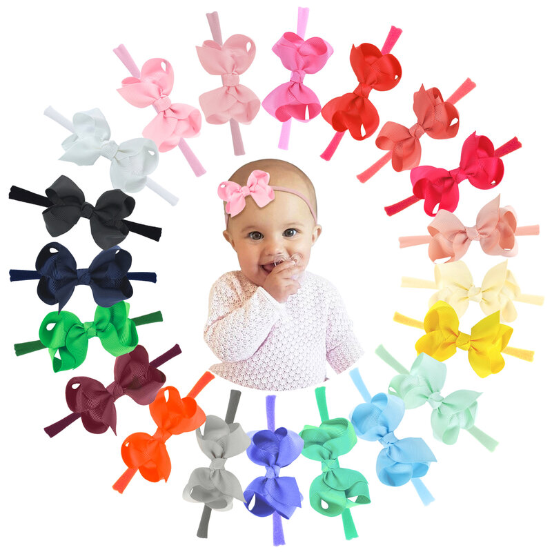 1Pcs Solid Color Headband For Baby Girls Kids Elastic BowsBowknot Ribbon Hair Bands Handmade Turban Headwear Hair Accessories