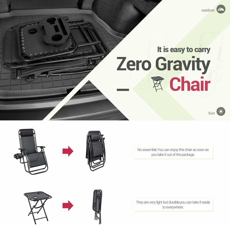 Kursi lipat teras nol gravitasi 3 Pcs, dudukan santai luar ruangan portabel dengan meja samping